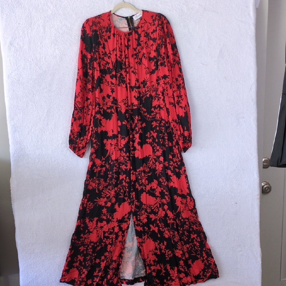 Closet‎ London Women's Pink & Black Floral Long Sleeve Maxi Dress Size 10
